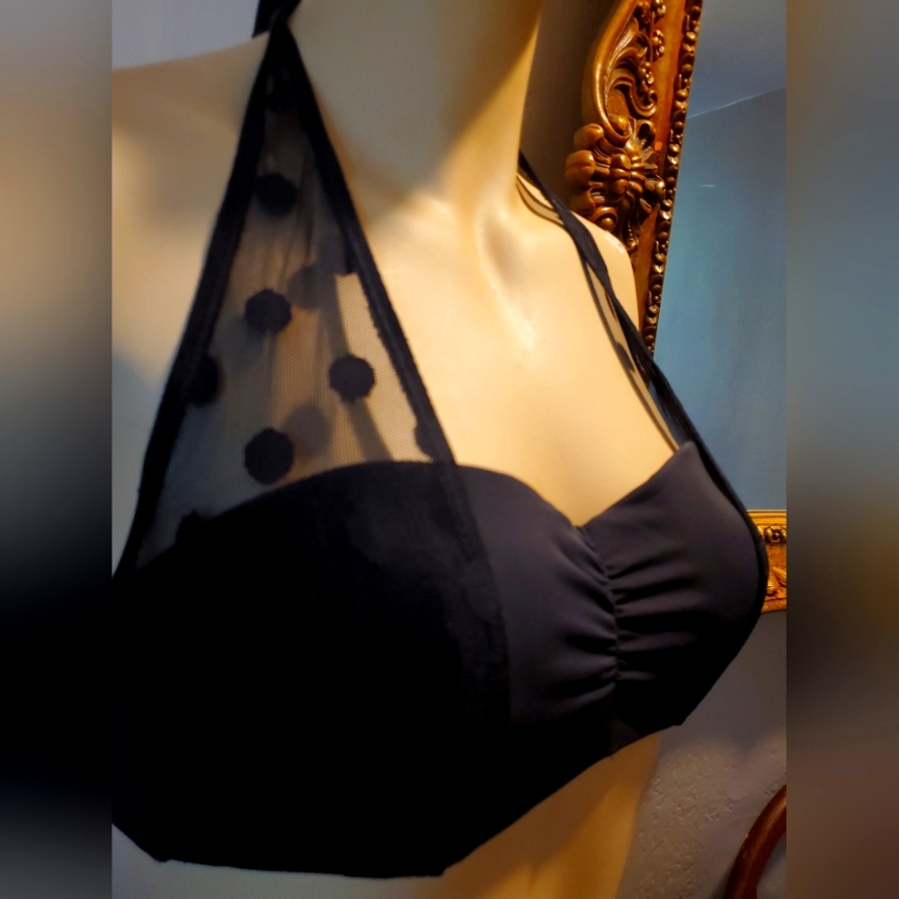 Super fun Bandeau Halter Top with Polka Dot Lace